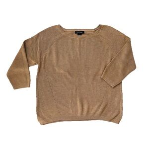 White House Black Market Beige Ribbed Knit Sweater, 3/4 sleeve, L, Essentials